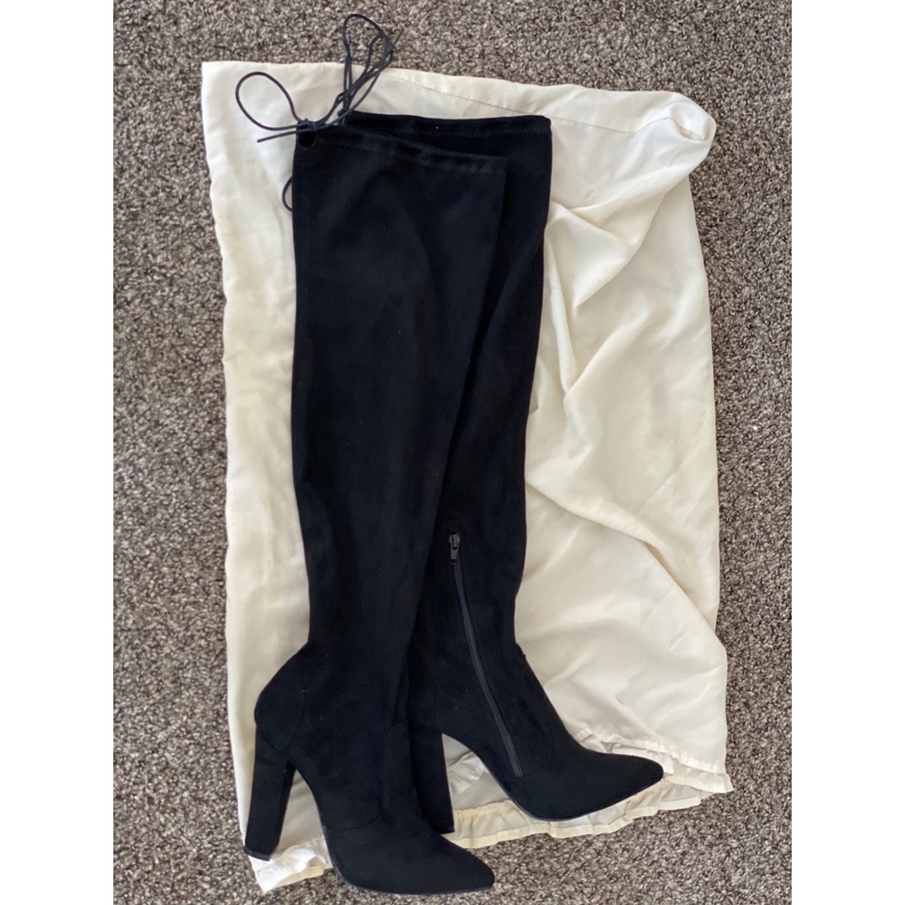 JustFab Black Over the Knee Heeled Boots